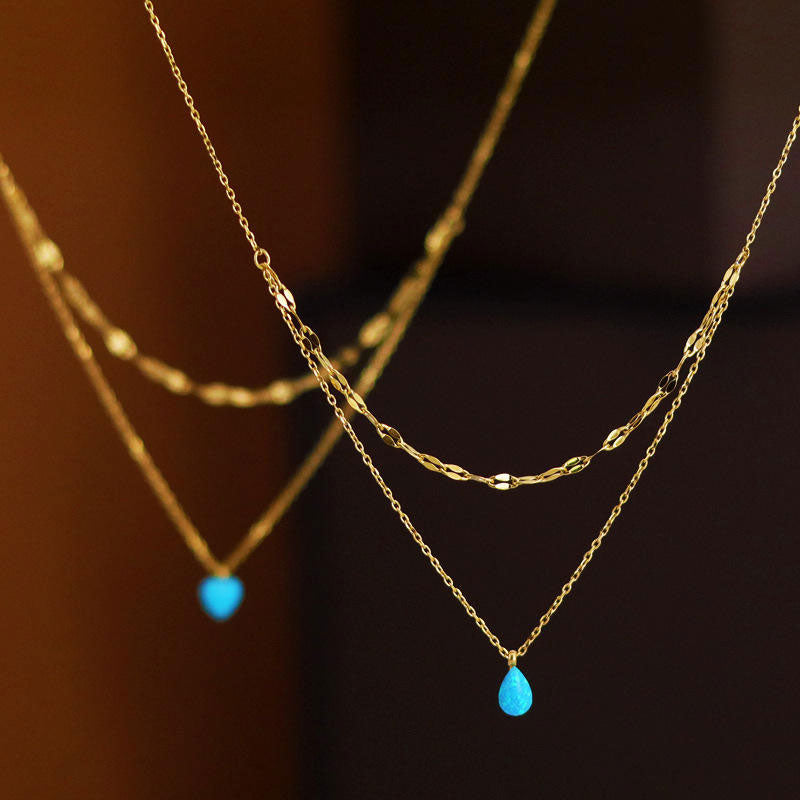 Factory New Design Wholesale Matte PVD 18K Gold Plated Stainless Steel Opal Water Drop Pendant Necklace Versatile for Women