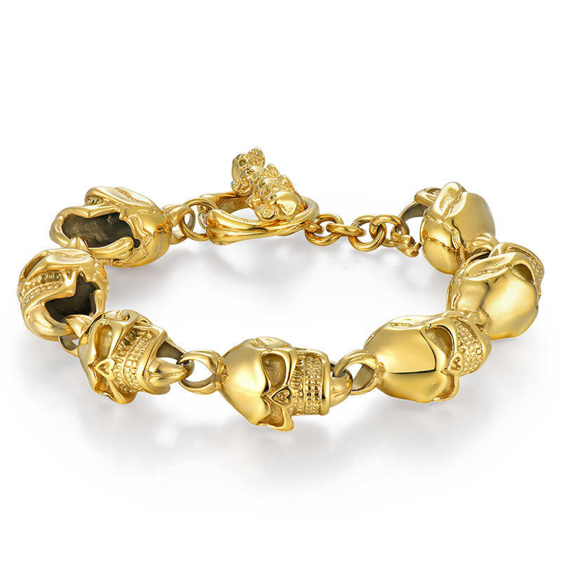 New Design Wholesale Punk Style Custom 316L Stainless Steel Skull Bracelet