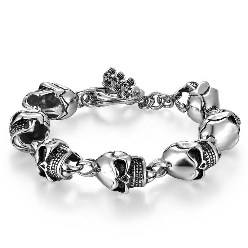 New Design Wholesale Punk Style Custom 316L Stainless Steel Skull Bracelet