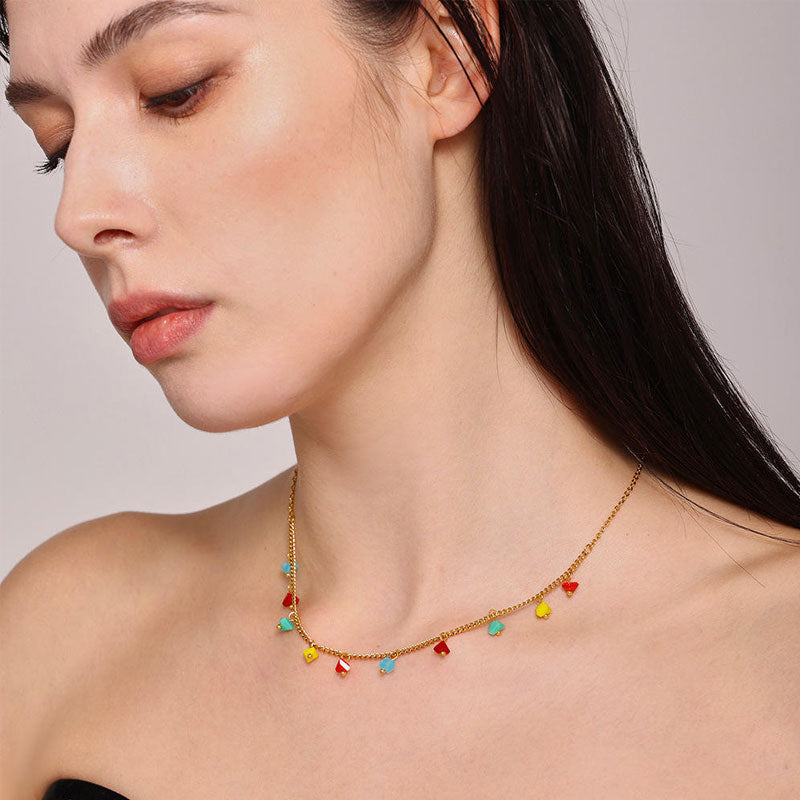 Non Tarnish 18k Gold Plated Colorful Diamond Necklace Zircon Birthstone Stainless Steel Fine Fashion Jewelry Sets Women