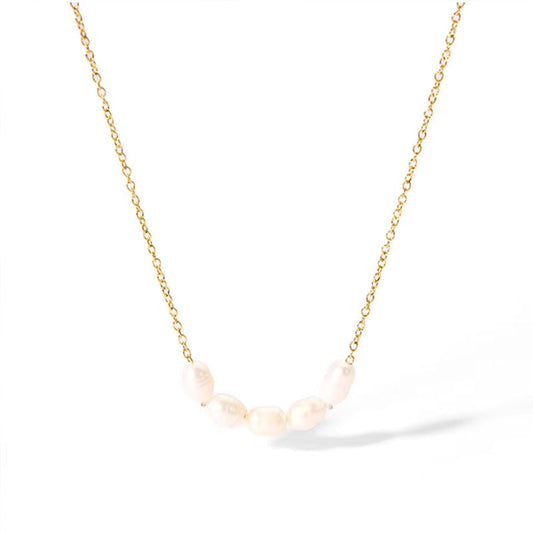 Hypoallergenic Non Tarnish Waterproof 18K PVD Gold Fashion Stainless Steel Freshwater Pearl Necklace for Women's Daily Wear