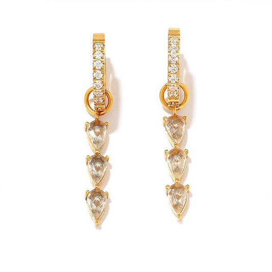 18k Gold Plated Waterproof Wholesale Custom Engraving Fringe with Diamonds Water Drop Stainless Steel Fashion Earrings for Women