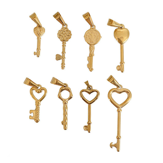 2025 New Design Hypoallergenic Key Charm Non-Tarnish Stainless Steel and Small Gold PVD Fashion Pendants & Charms Wholesale