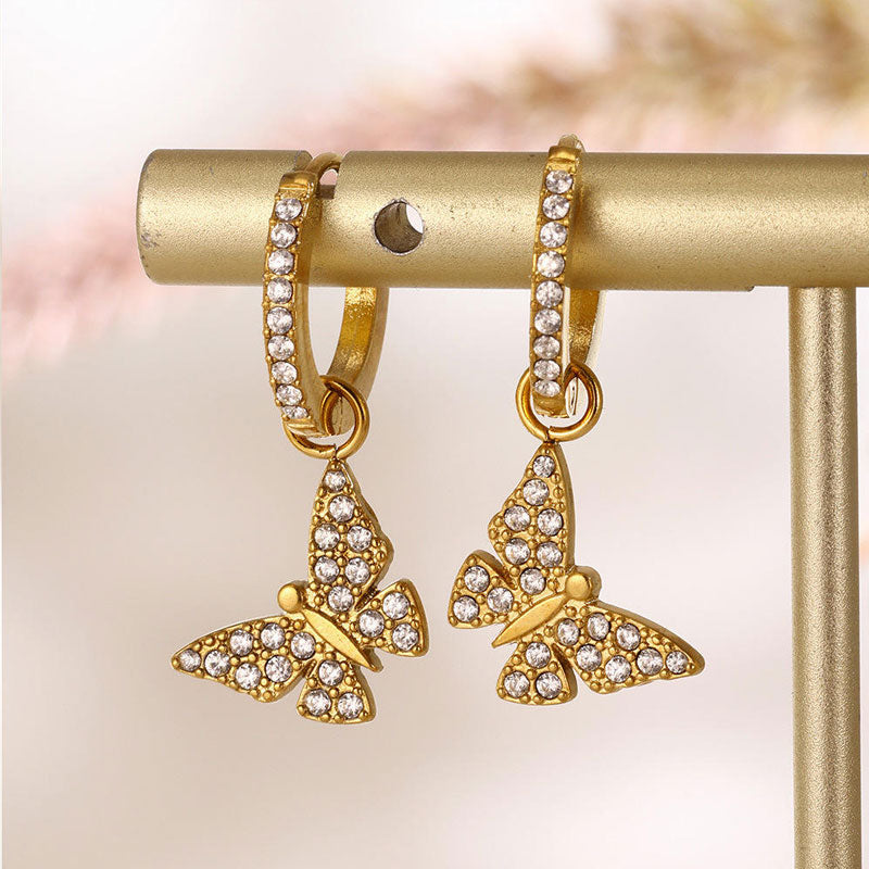 Dainty Ins Style Geometric Elements Handmade Inlaid Zircon Earrings 18K Gold Plated Small Drop Earrings No Rust