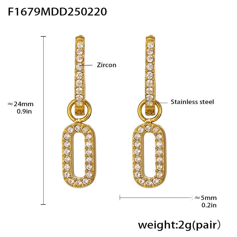 Dainty Ins Style Geometric Elements Handmade Inlaid Zircon Earrings 18K Gold Plated Small Drop Earrings No Rust