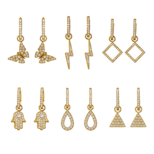 Dainty Ins Style Geometric Elements Handmade Inlaid Zircon Earrings 18K Gold Plated Small Drop Earrings No Rust