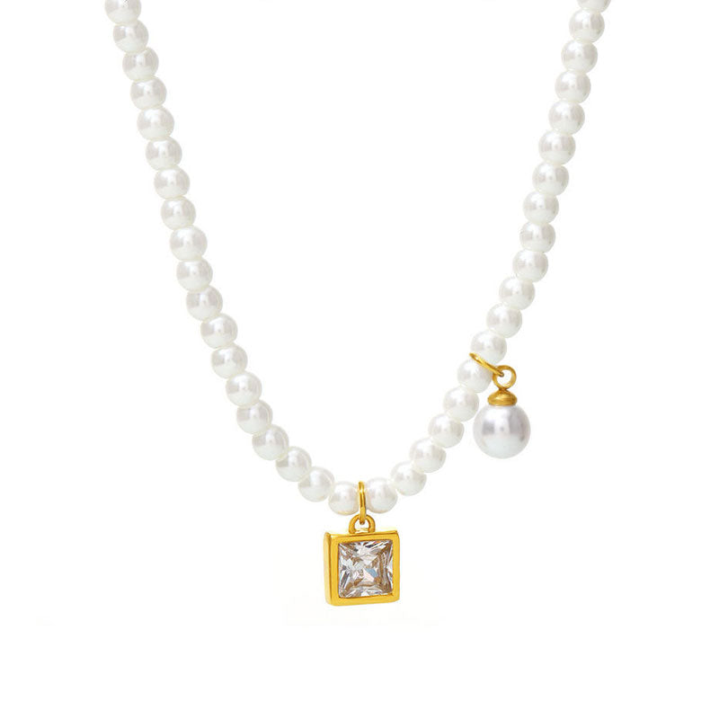 High Quality Freshwater Pearl Stainless Steel Heart Pendant Choker Necklace for Women