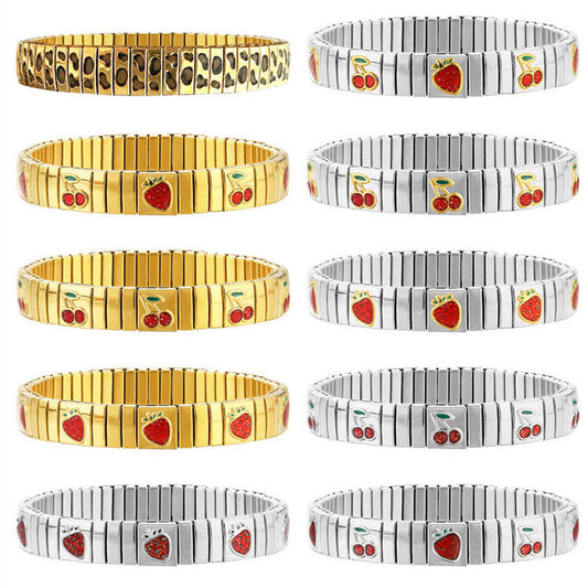 Wholesale 18k Gold Plated Vintage Geometric Strawberry Cherry Chunky Fashion Bracelets Customizable for Women/Men Stainless