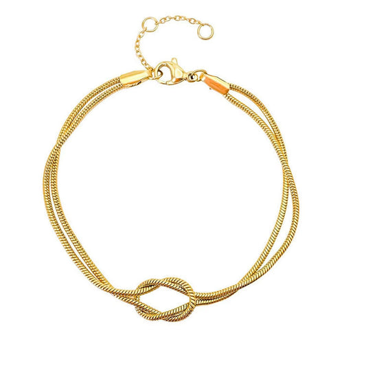 18k Gold Plated Knot Design Couple Bracelets Adjustable Exquisite Versatile Timeless Chain Stainless Steel Waterproof for Women