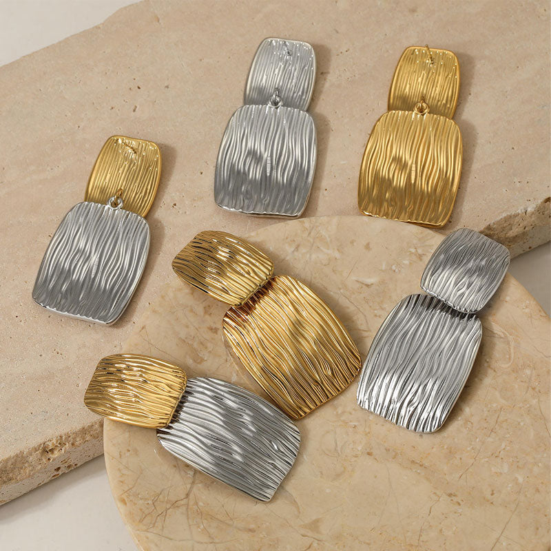 316L Stainless Steel Rectangle Stripe Geometric Unusual Earrings Rust Proof Metal Texture Personalized Jewelry Gift