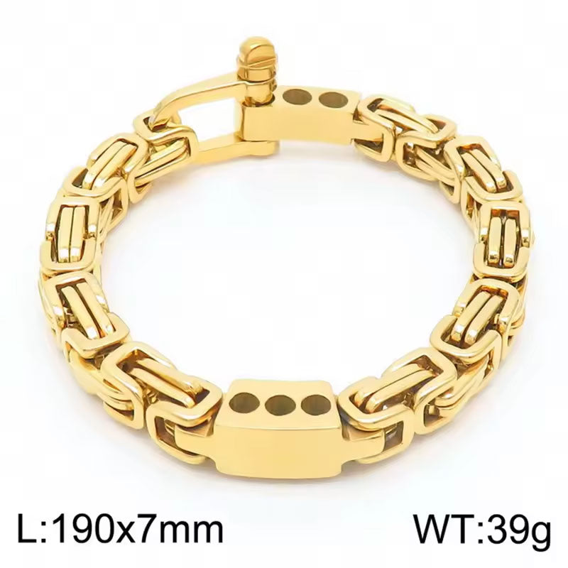New Design Wholesale Men Custom Stainless Steel Byzantine Chain Bracelet