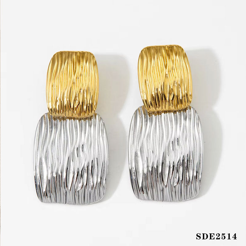 316L Stainless Steel Rectangle Stripe Geometric Unusual Earrings Rust Proof Metal Texture Personalized Jewelry Gift