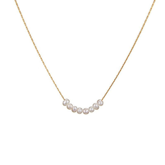 Eight Freshwater Pearl Necklace Short Collar Choker Small Smiling Bamboo Chain Gold Plated Rose Pendant Geometric Shape Gift