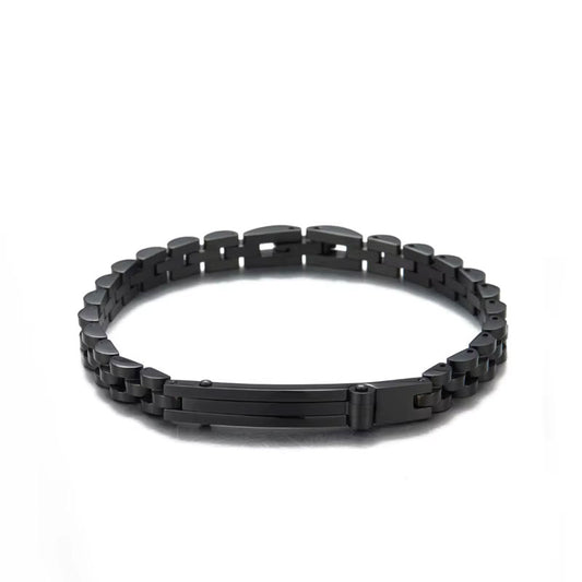 Women's Stainless Steel Beaded Bracelet with Geometric Curved Plate Band Fashion Jewelry Watch Strap Style Accessories