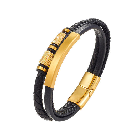 Fashion Wholesale Stainless Steel Gold Plated Designer Leather Bracelets and Bangles for Men