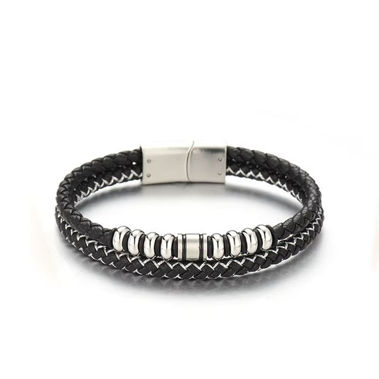 Custom New Design Trendy Wholesale Men's Stainless Steel Leather Bracelet