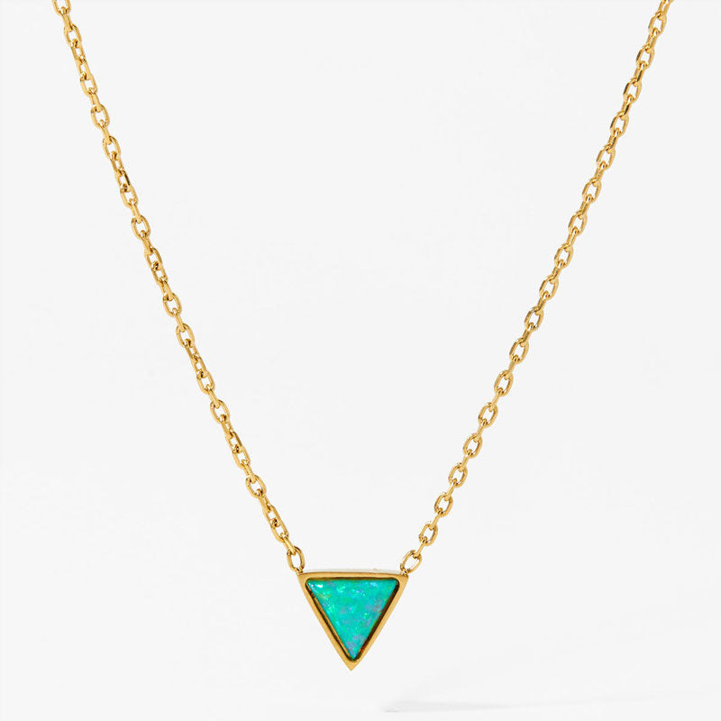 2025 Fashion 18K Gold Plated Stainless Steel Dainty Australian Triangle Natural Opal Necklace for Women
