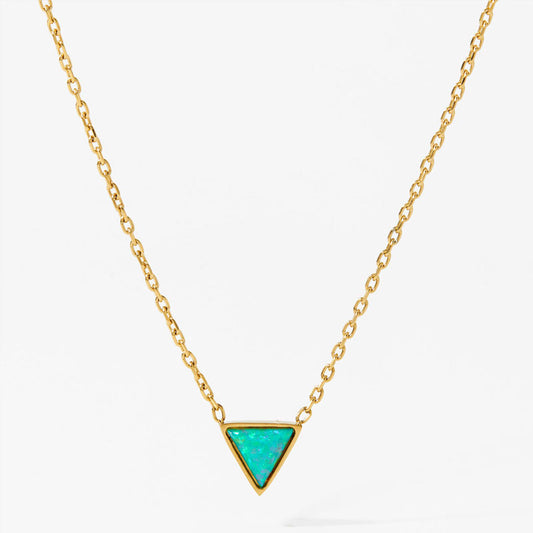 2025 Fashion 18K Gold Plated Stainless Steel Dainty Australian Triangle Natural Opal Necklace for Women