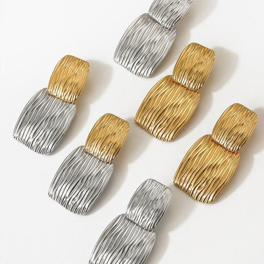 316L Stainless Steel Rectangle Stripe Geometric Unusual Earrings Rust Proof Metal Texture Personalized Jewelry Gift