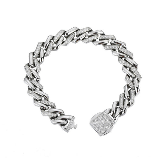 Fashion Wholesale Anti-Allergy High Polish Waterproof Stainless Steel Man Zircon Cuban Link Chain Bracelet