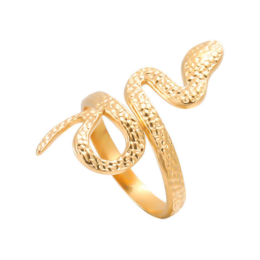 European and American Stainless Steel Rings with Adjustable Opening for Men and Women Personalized Snake Shaped Rings