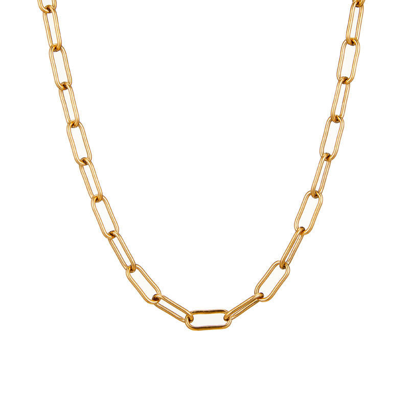 Versatile 18K Gold Plated Stainless Steel Basic Chain Thick Short Necklace for Autumn and Winter Coat Hoodie Accessories
