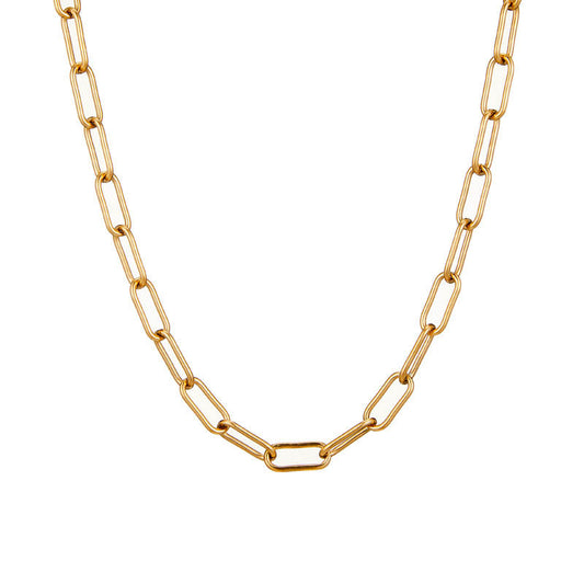 Versatile 18K Gold Plated Stainless Steel Basic Chain Thick Short Necklace for Autumn and Winter Coat Hoodie Accessories