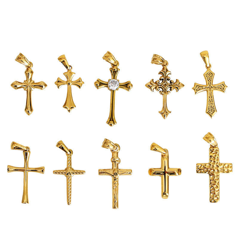 2025 New Design Wholesale Stainless Steel PVD 18K Gold Plated Waterproof Non-Tarnish Cross Pendant