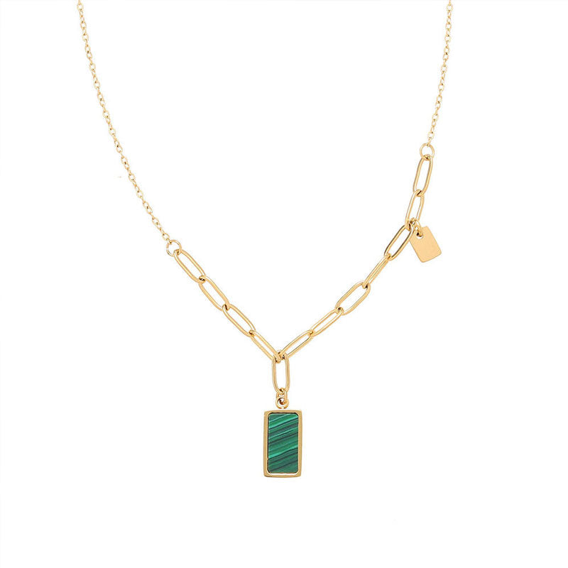 Fashion Pendant Stainless Steel Malachite Turquoise Lapis Square Natural Stone Pendant Necklace Jewelry