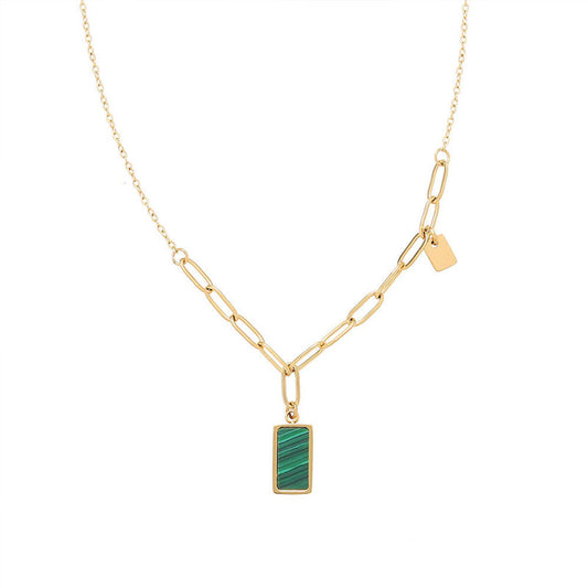 Fashion Pendant Stainless Steel Malachite Turquoise Lapis Square Natural Stone Pendant Necklace Jewelry
