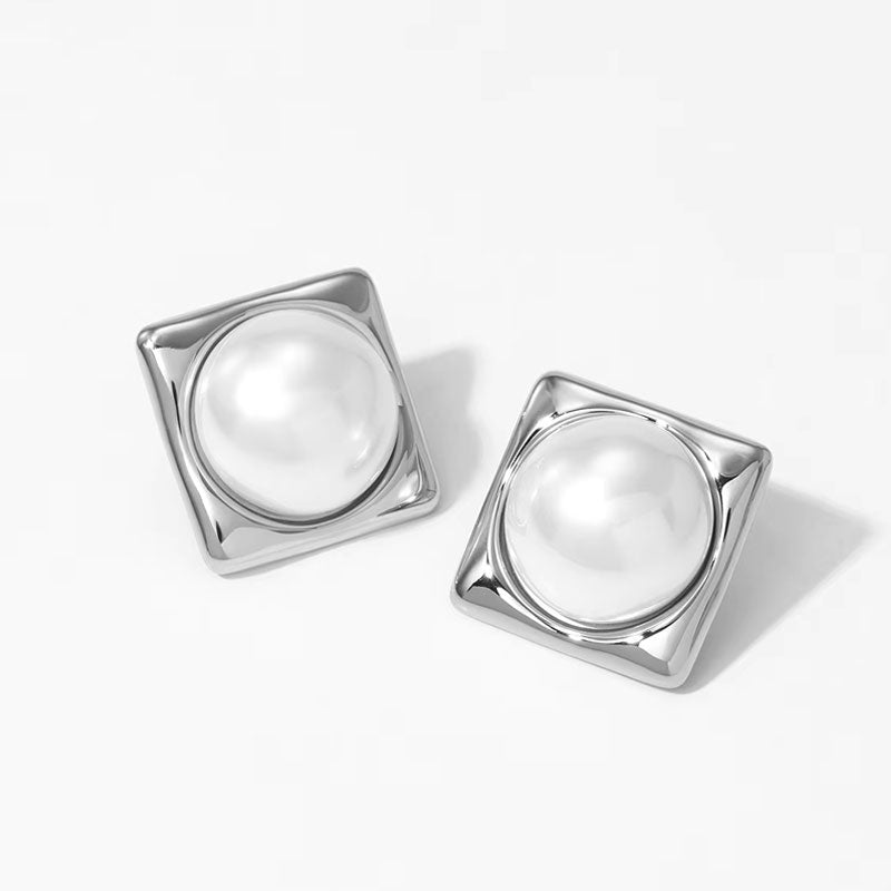 Luxury Heart Shaped Pearl Charm Stainless Steel Stud Earrings Flower Shaped Diamond Zircon Stud Earrings Women Jewelry