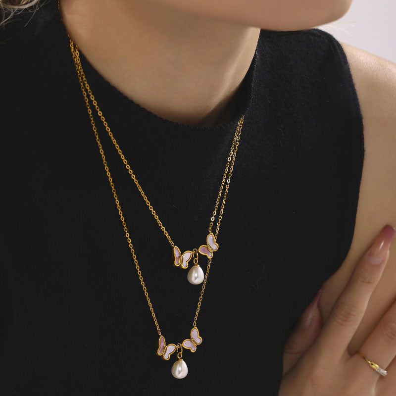 Pearl Butterfly Ladies Clavicle Chain High-End Necklace Personalized Versatile Stainless Steel Jewelry Stainless Steel Necklace
