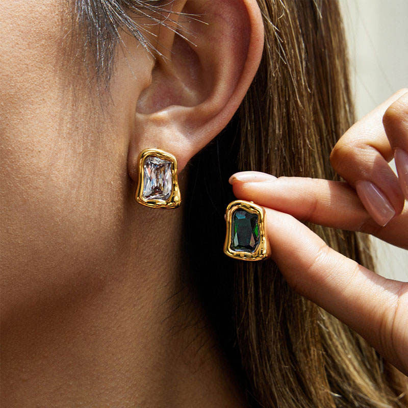 Trendy Anti Tarnish Wholesale Stainless Steel PVD Brand Zircon Stud Earrings Jewelry for Women