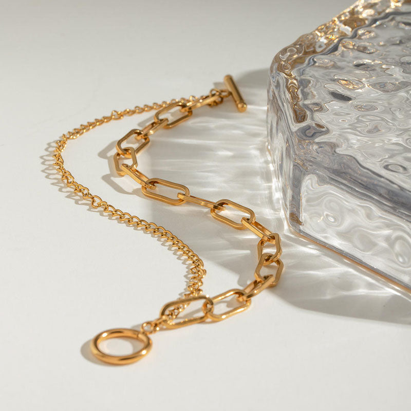 Stainless Steel 18K Gold Beads Chain Bracelet OT Clasp Love Pendant Double Layer Bracelet Factory