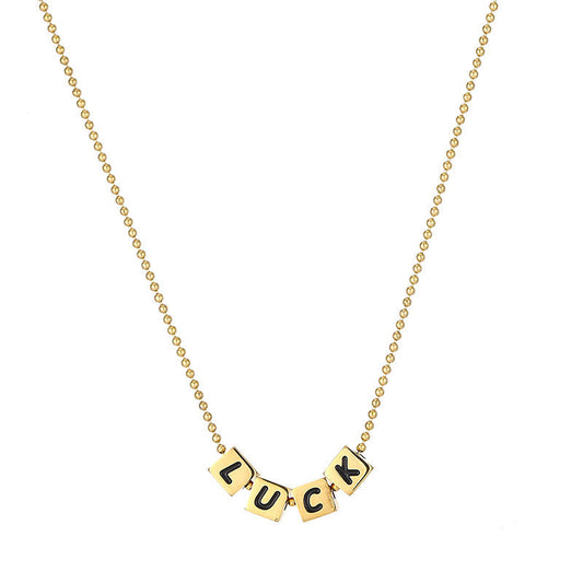 Hip Hop Style Durable Luck Word Fine Jewelry Necklaces Stainless Steel Custom Name Fashion Pendant Necklaces for Women/Men