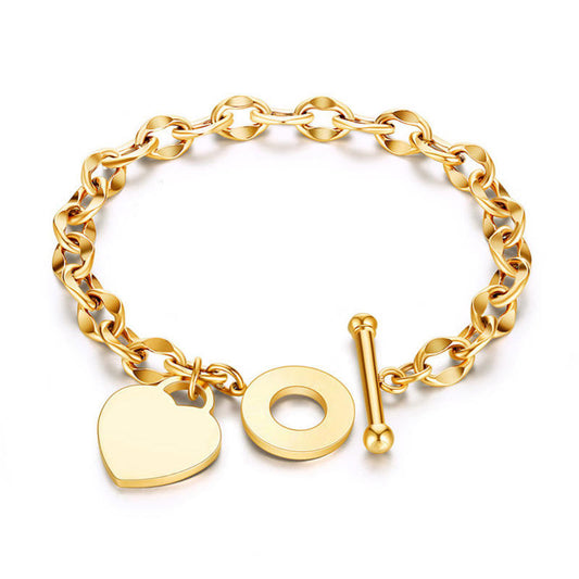 High Quality New Design Custom Silver Color Stainless Steel Heart Bracelet for Women