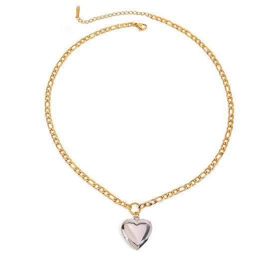 Hypoallergenic Gold and Silver Color Matching Heart-shaped Pendant 18K Gold-plated Stainless Steel Heart-shaped Necklace