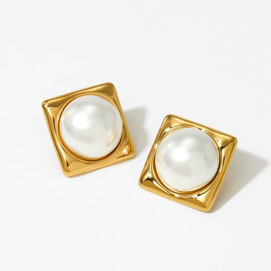 Luxury Heart Shaped Pearl Charm Stainless Steel Stud Earrings Flower Shaped Diamond Zircon Stud Earrings Women Jewelry