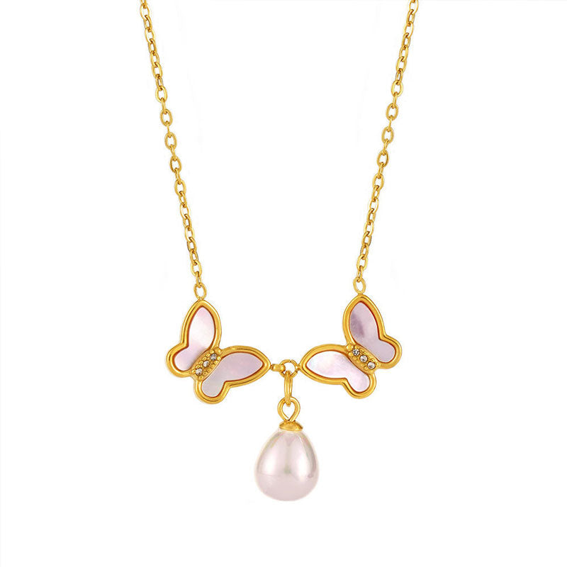Pearl Butterfly Ladies Clavicle Chain High-End Necklace Personalized Versatile Stainless Steel Jewelry Stainless Steel Necklace