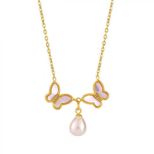 Pearl Butterfly Ladies Clavicle Chain High-End Necklace Personalized Versatile Stainless Steel Jewelry Stainless Steel Necklace