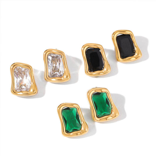 Trendy Anti Tarnish Wholesale Stainless Steel PVD Brand Zircon Stud Earrings Jewelry for Women