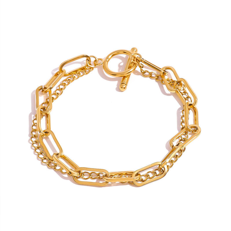 Stainless Steel 18K Gold Beads Chain Bracelet OT Clasp Love Pendant Double Layer Bracelet Factory