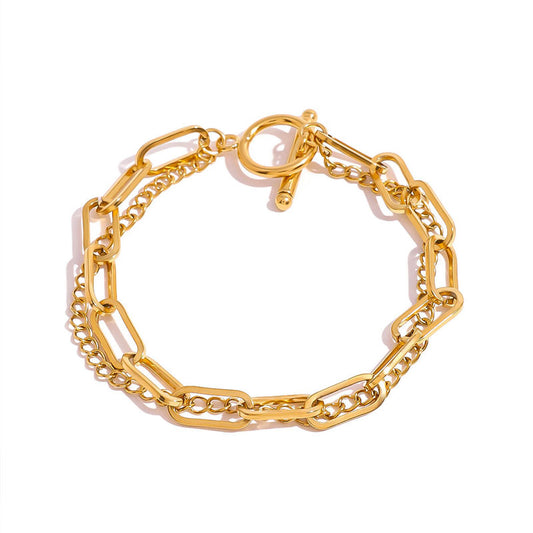 Stainless Steel 18K Gold Beads Chain Bracelet OT Clasp Love Pendant Double Layer Bracelet Factory