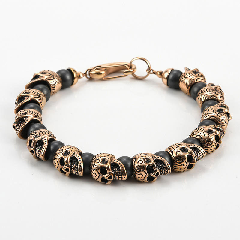 New Design Wholesale Custom Stainless Steel Beads Skull Bracelet