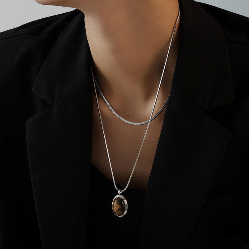 Factory Wholesale Stainless Steel Fashion 18K Gold Plated Snake Chain Tiger Eye Stone Necklaces Women