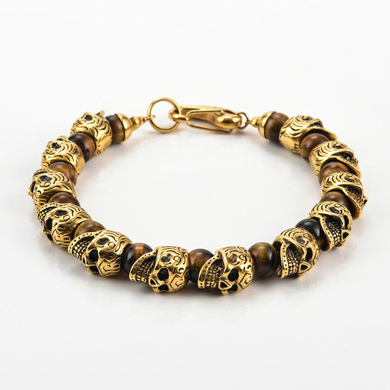 New Design Wholesale Custom Stainless Steel Beads Skull Bracelet