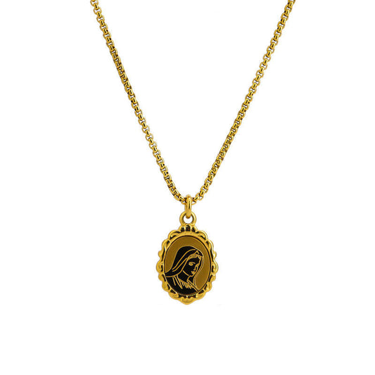 New Design Wholesale Non Tarnish Stainless Steel PVD 18K Gold Plated Virgin Mary Coin Pendant Necklace