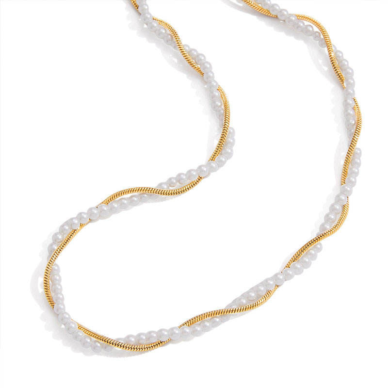 Trendy No Fading Stainless Steel 14k 18k Real Gold Solid Gold Pearl Chain Necklace for Women