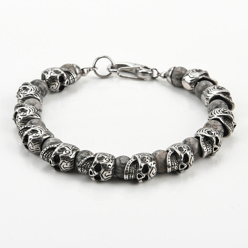 New Design Wholesale Custom Stainless Steel Beads Skull Bracelet