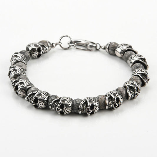 New Design Wholesale Custom Stainless Steel Beads Skull Bracelet